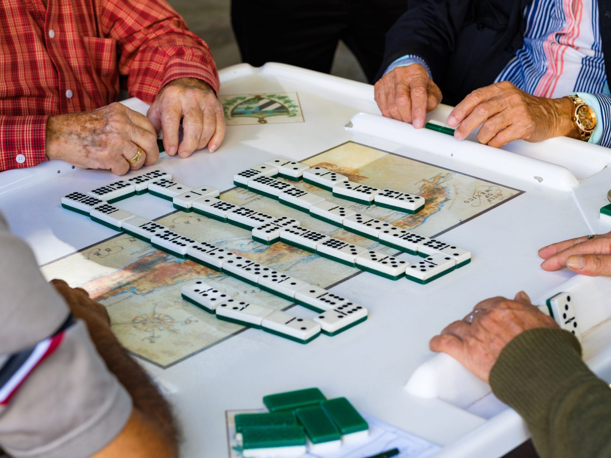 Residents playing dominos at a care in in Scissett, Huddersfield